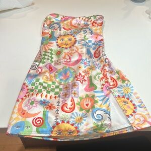 Lauren Summer Print Strapless Mini Dresss